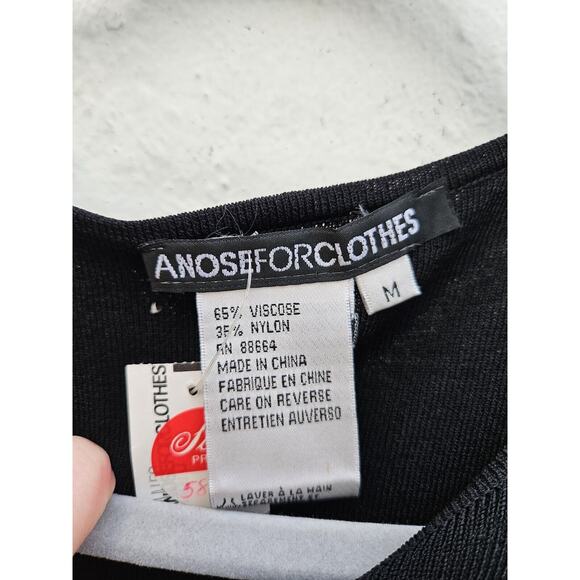 Vintage Y2K 90s Top Medium Black Nylon Spandex Ribbed Flare Cold Shoulder Sequin - Picture 8 of 10